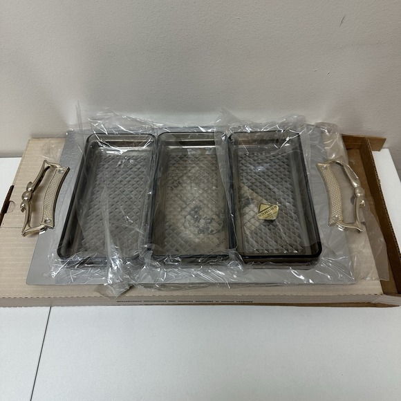 Vintage Kromex MCM Style Chrome 3 Section Server Serving Tray Made in USA NEW - Picture 2 of 9